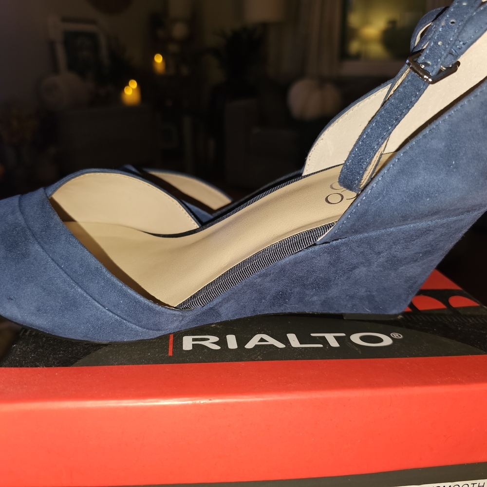 Franco Sarto Faye Wedge Pumps, Blue Suede Shoes - Picture 3 of 5